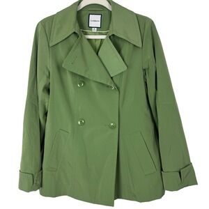 Croft & Barrow Women Green Trench Light Coat‎ Jacket Double Breasted Size M